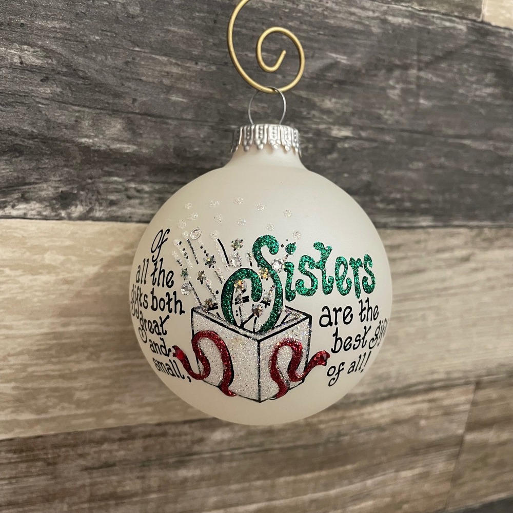 Teresa Thibault Heart Gifts Sisters Best Gift Glass Christmas Ornament USA Made